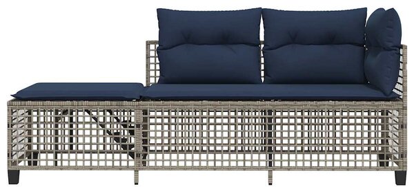 3 db szürke polyrattan sarok kerti kanapégarnitúra párnákkal
