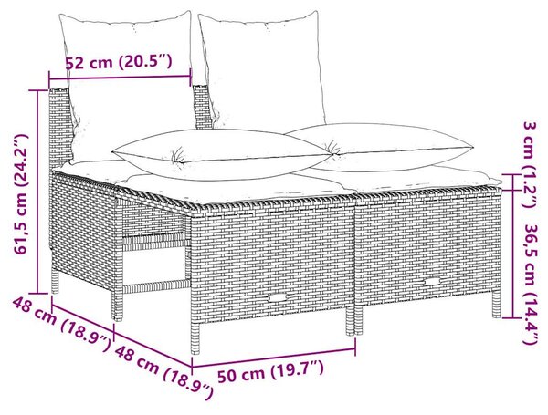 VidaXL 4 db fekete polyrattan kerti kanapégarnitúra párnákkal