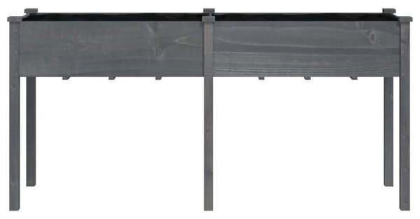 Szürke tömör fenyőfa kerti ültetőláda béléssel 161x45x76 cm