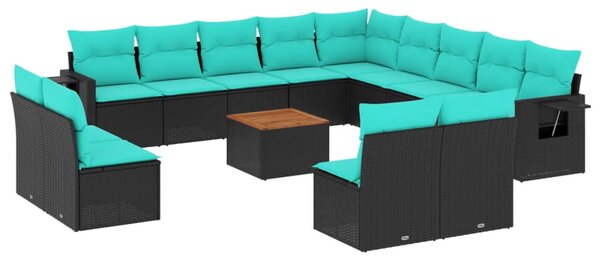 VidaXL 14 db fekete polyrattan kerti kanapégarnitúra párnákkal