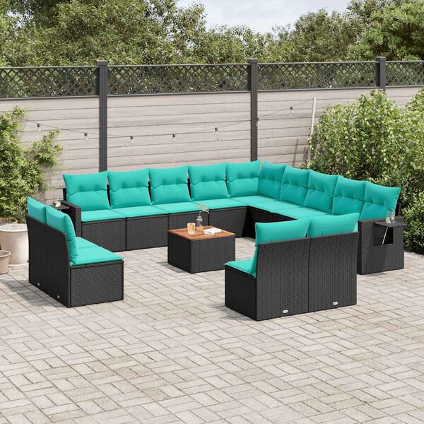 VidaXL 14 db fekete polyrattan kerti kanapégarnitúra párnákkal