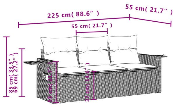 3 db szürke polyrattan kerti kanapégarnitúra párnákkal