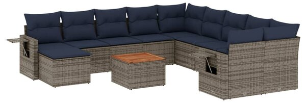 12 db szürke polyrattan kerti kanapégarnitúra párnákkal