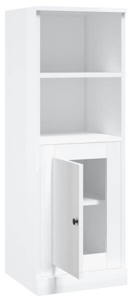 Magasfényű fehér szerelt fa magasszekrény 36 x 35,5 x 103,5 cm