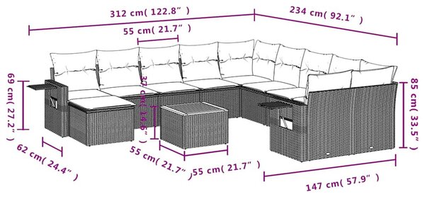 12 db szürke polyrattan kerti kanapégarnitúra párnákkal