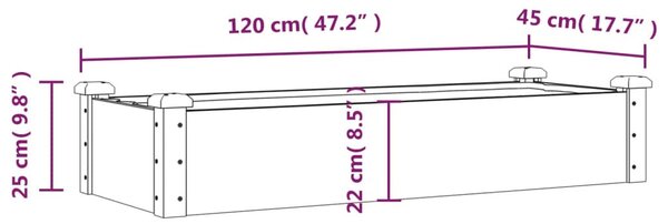 Tömör fenyőfa kerti magaságyás béléssel 120x45x25 cm