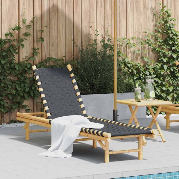 VidaXL fekete szövött bambusz napozóágy 55 x 200 x 30 cm