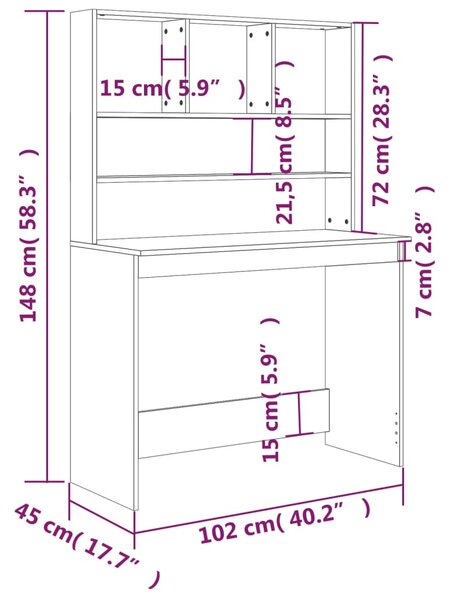 Fekete szerelt fa íróasztal polcokkal 102 x 45 x 148 cm