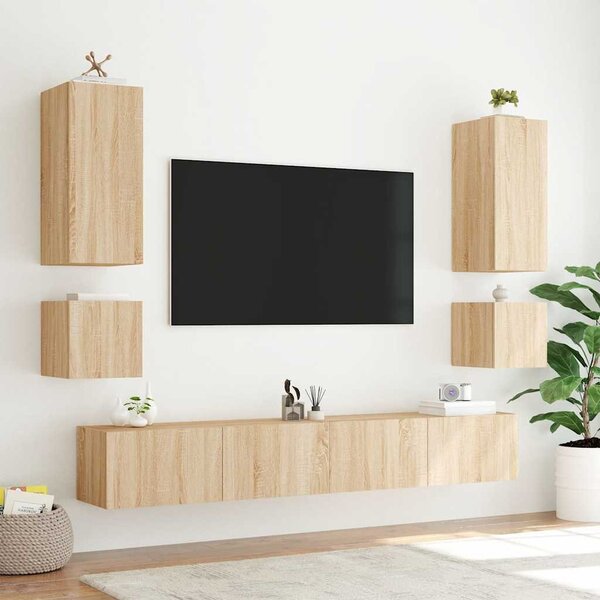 2 db sonoma tölgy színű fali TV-szekrény LED-del 40,5x35x40 cm