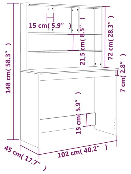 Szürke sonoma színű szerelt fa íróasztal polcokkal 102x45x148cm