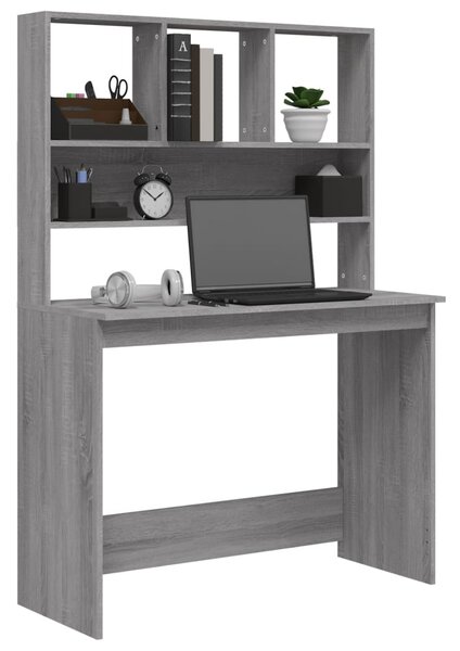 Szürke sonoma színű szerelt fa íróasztal polcokkal 102x45x148cm