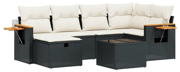7 részes fekete polyrattan kerti ülőgarnitúra párnával