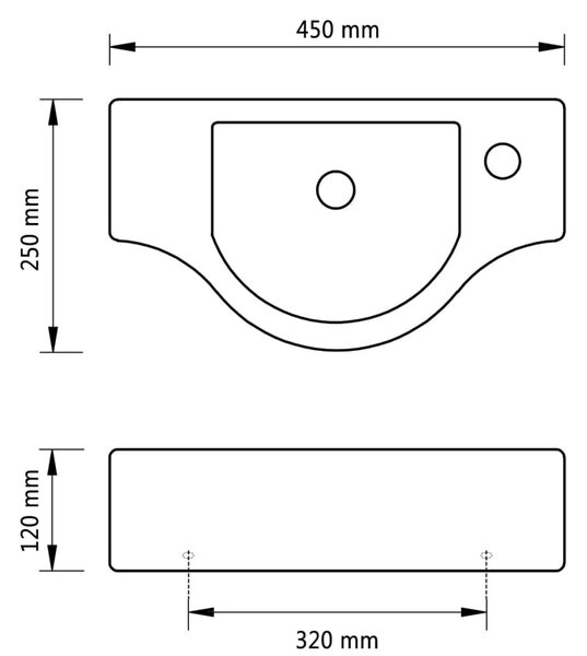 Kerámia fürdőszoba mosdókagyló csaptelep lyukkal fekete