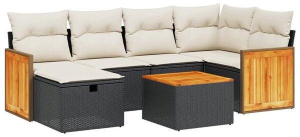 7 részes fekete polyrattan kerti ülőgarnitúra párnával