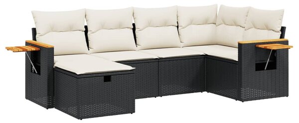 6 részes fekete polyrattan kerti ülőgarnitúra párnákkal