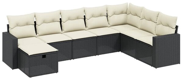 8 részes fekete polyrattan kerti ülőgarnitúra párnákkal