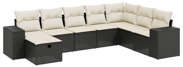 8 részes fekete polyrattan kerti ülőgarnitúra párnákkal