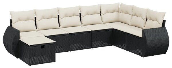 8 részes fekete polyrattan kerti ülőgarnitúra párnákkal