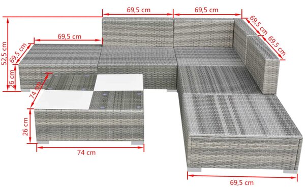 VidaXL 6 részes szürke polyrattan kerti ülőgarnitúra párnákkal