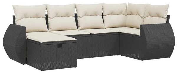6 részes fekete polyrattan kerti ülőgarnitúra párnákkal