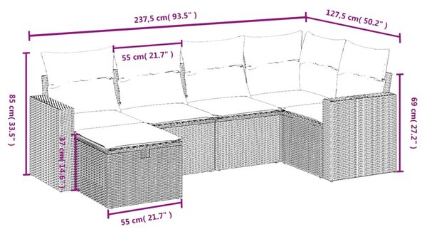 6 részes fekete polyrattan kerti ülőgarnitúra párnákkal
