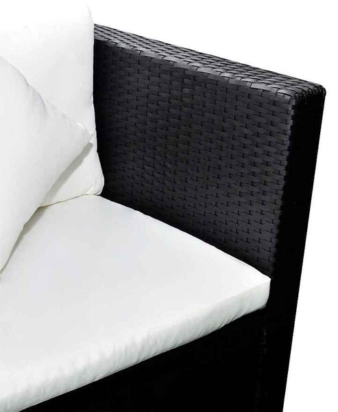 4-részes fekete polyrattan kerti bútorszett párnákkal
