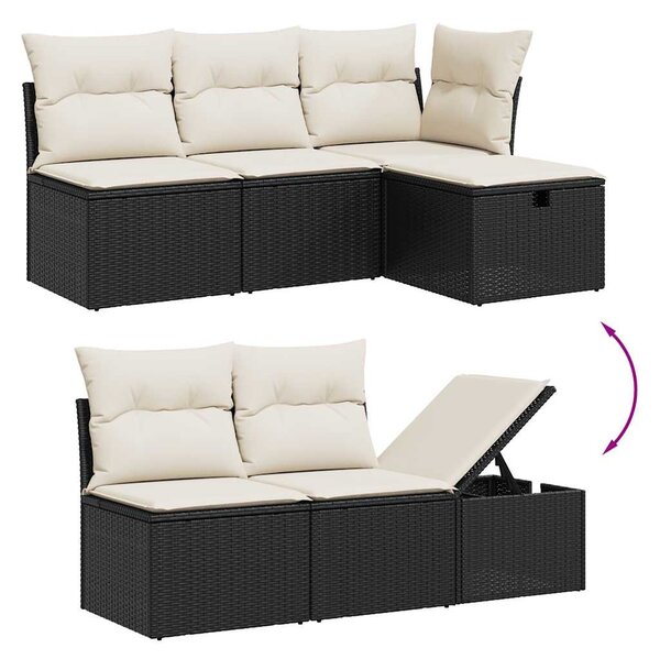 10 részes fekete polyrattan kerti ülőgarnitúra párnákkal