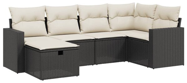 6 részes fekete polyrattan kerti ülőgarnitúra párnákkal