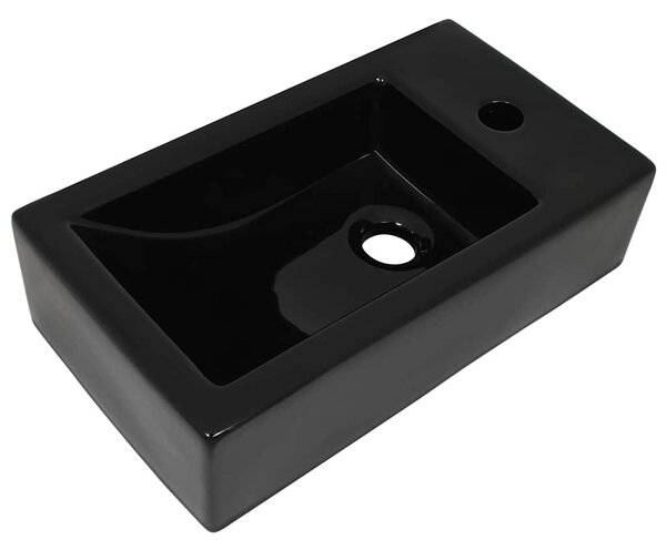 Fekete kerámia mosdó csaptelep furattal 46 x 25,5 x 12 cm