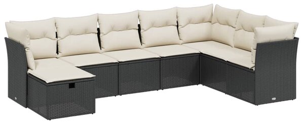 8 részes fekete polyrattan kerti ülőgarnitúra párnákkal