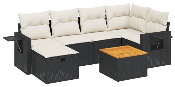 7 részes fekete polyrattan kerti ülőgarnitúra párnával