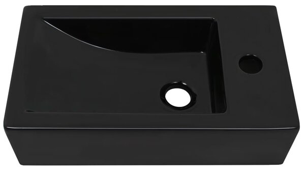 Fekete kerámia mosdó csaptelep furattal 46 x 25,5 x 12 cm
