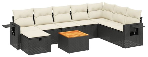 9 részes fekete polyrattan kerti ülőgarnitúra párnákkal