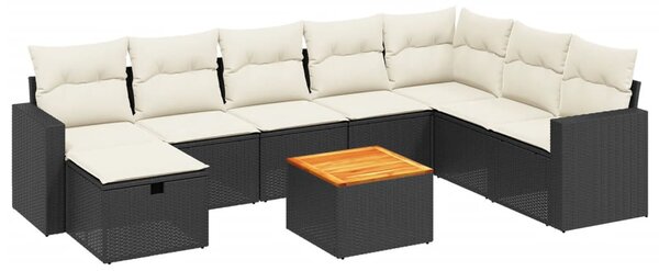 9 részes fekete polyrattan kerti ülőgarnitúra párnákkal