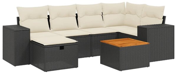 7 részes fekete polyrattan kerti ülőgarnitúra párnával