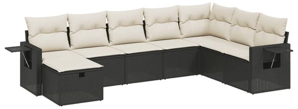 8 részes fekete polyrattan kerti ülőgarnitúra párnákkal