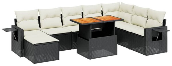 9 részes fekete polyrattan kerti ülőgarnitúra párnákkal