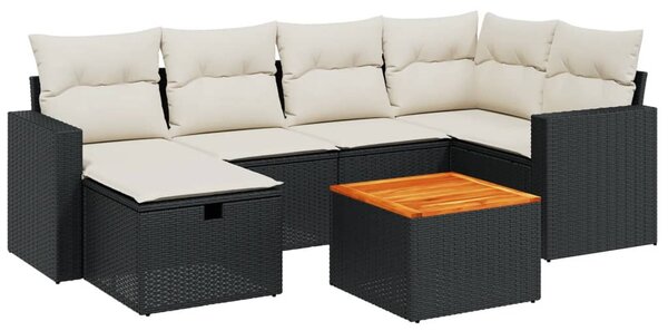 7 részes fekete polyrattan kerti ülőgarnitúra párnával
