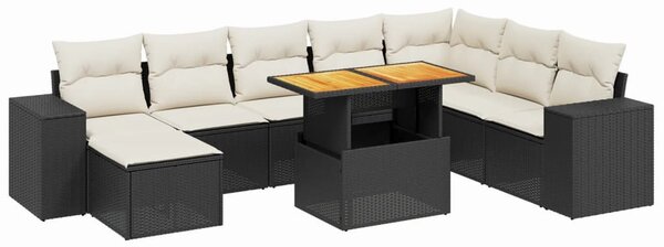 9 részes fekete polyrattan kerti ülőgarnitúra párnákkal