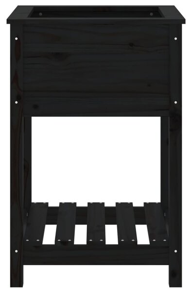 Fekete tömör fenyőfa növénytartó polccal 54x54x81 cm