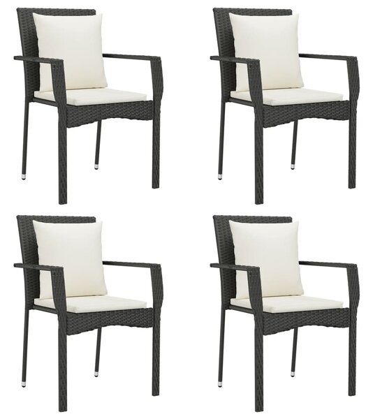 5 részes fekete polyrattan kerti étkezőgarnitúra párnákkal