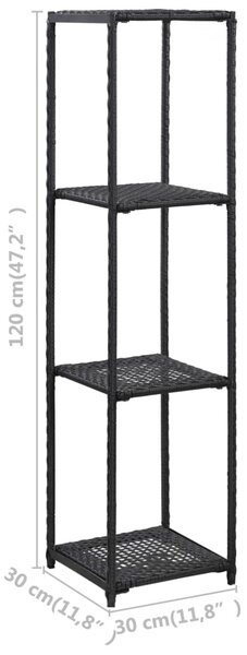 Fekete polyrattan tárolópolc 30 x 30 x 120 cm
