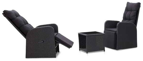 3 darabos fekete polyrattan bisztrószett párnákkal