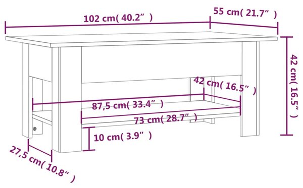 Betonszürke szerelt fa dohányzóasztal 102 x 55 x 42 cm