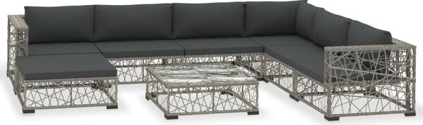 8-részes szürke polyrattan kerti bútorszett párnákkal