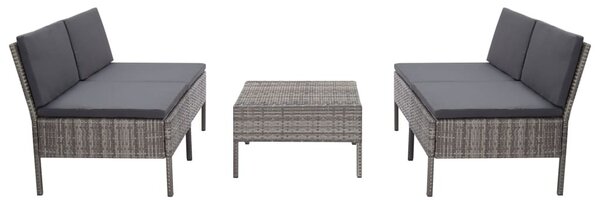 5-részes szürke polyrattan kerti bútorszett párnákkal