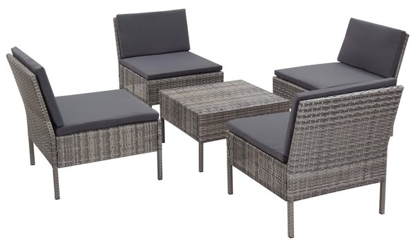 5-részes szürke polyrattan kerti bútorszett párnákkal