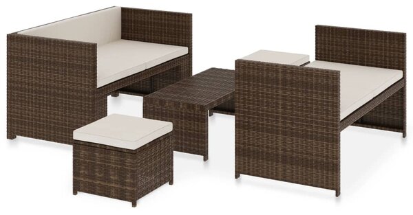 VidaXL 5 részes barna polyrattan kerti ülőgarnitúra párnákkal