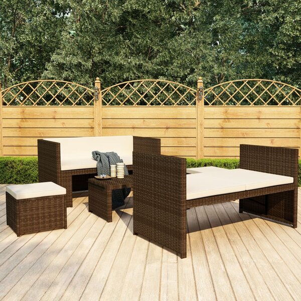 VidaXL 5 részes barna polyrattan kerti ülőgarnitúra párnákkal