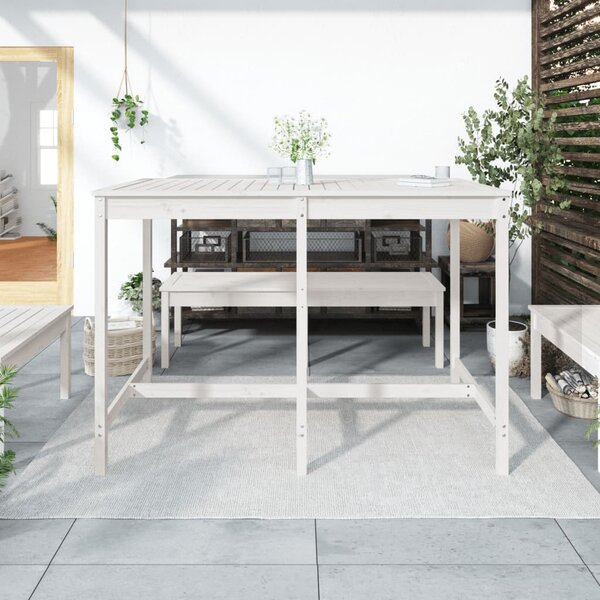 Fehér tömör fenyőfa kerti asztal 159,5 x 82,5 x 110 cm